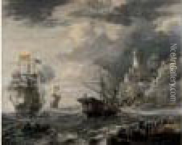 Marine Pres D'une Cote Rocheuse Oil Painting - Bonaventura, the Elder Peeters