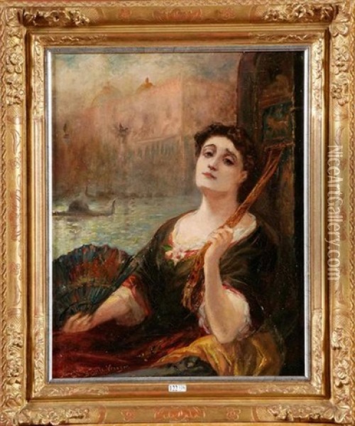 Reverie A Venise Oil Painting - Joseph Emmanuel van den Bussche