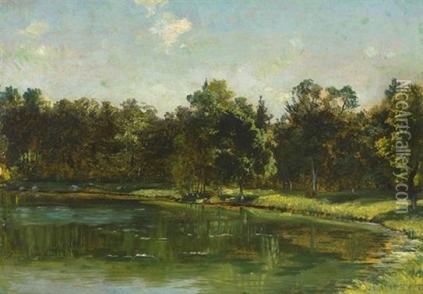 Blick Auf Den Kleinhesseloher See Zur Sommerzeit Oil Painting - Otto Gampert