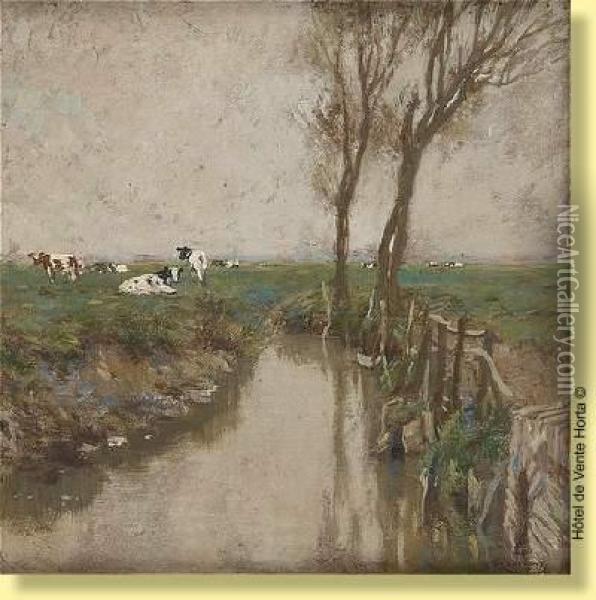 Vaches Au Bord Du Ruisseau Oil Painting - Hendrick, Henri Cassiers
