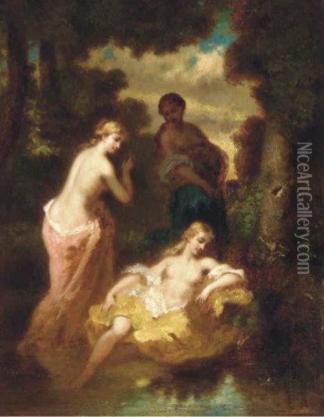 Bathers At A Woodland Pool Oil Painting - Narcisse-Virgile D Az De La Pena