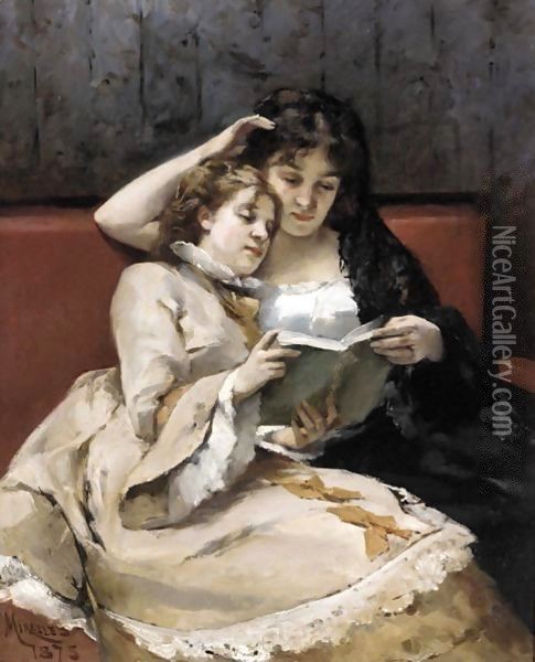 Mother And Daughter Oil Painting - Francisco Miralles Galup