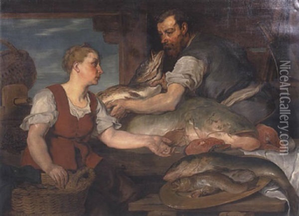 Fischmarkt (fischhandler Und Fischhandlerin) Oil Painting - Hans Canon