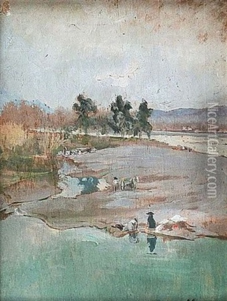 Les Bords Du Fleuve Oil Painting - Adolphe Ernest Gumery