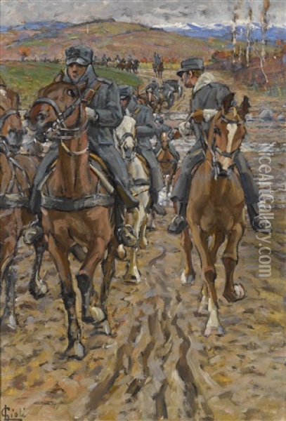 Kavallerie Uberquert Einen Fluss Oil Painting - Luigi Gioli