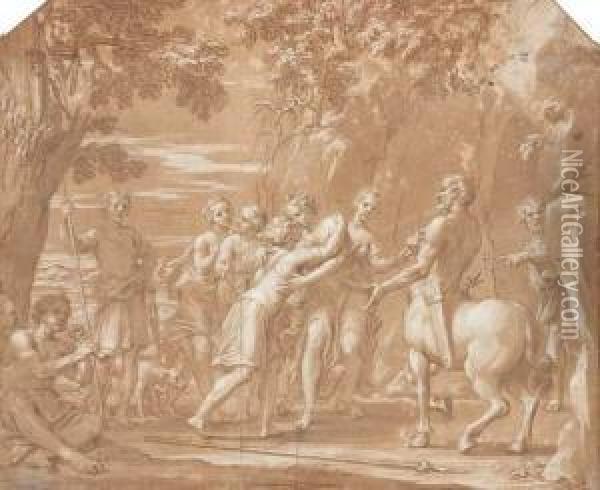 Thetis Confiant Le Jeune Achille Au Centaure Chiron Oil Painting - Marcantonio Franceschini