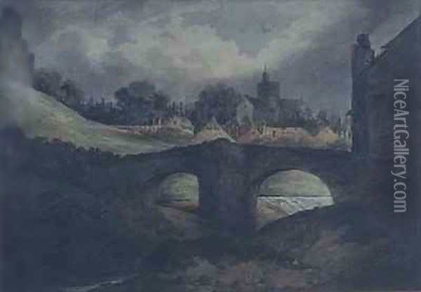 Brecon Town and Bridge Oil Painting - Benjamin Barker