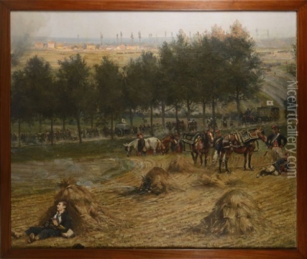 Ambulance, Blesses Et Soldats Au Repos (fragment Du Panorama De Rezonville) Oil Painting - Edouard Jean Baptiste Detaille