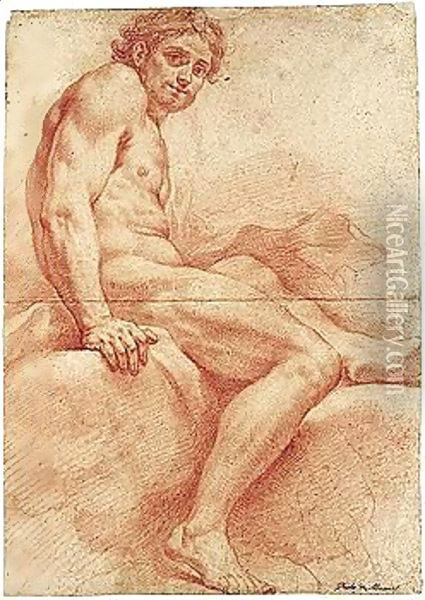 Study Of A Seated Male Nude Oil Painting - Paolo di Matteis