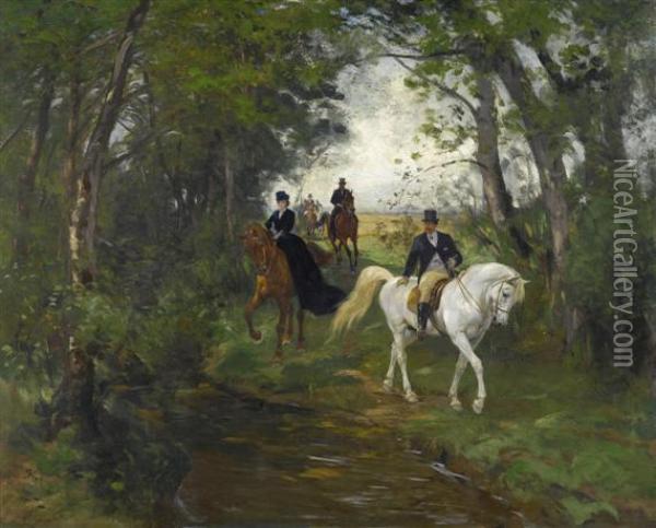 Riding Out At The Forest Edge Oil Painting - Rudolf Koller