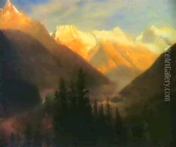 Sunrise From Glacier Station Oil Painting - Albert Bierstadt