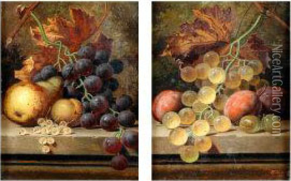 Grapes & Peaches And Pears, Grapes & Gooseberries Oil Painting - Henry George Todd