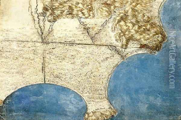 Birds Eye View Of Sea Coast Oil Painting - Leonardo Da Vinci