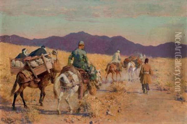 Sortie Du Marche, Province Du Louristan, Montagnes Du Zagros, Iran Oil Painting - Edwin Lord Weeks