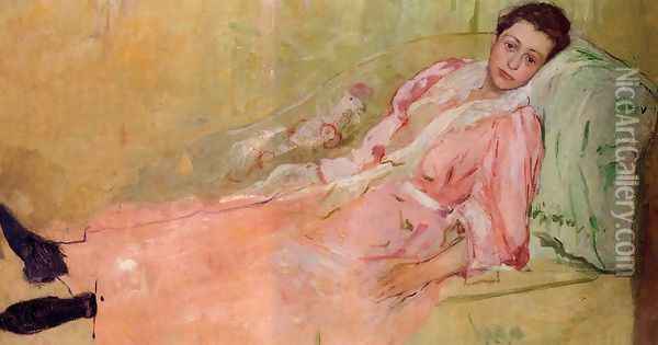 Lydia Reading On A Divan Oil Painting - Mary Cassatt