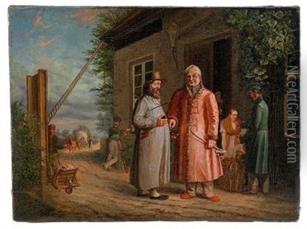 The Snuff-takers Oil Painting - Leonid Ivanovich Solomatkin