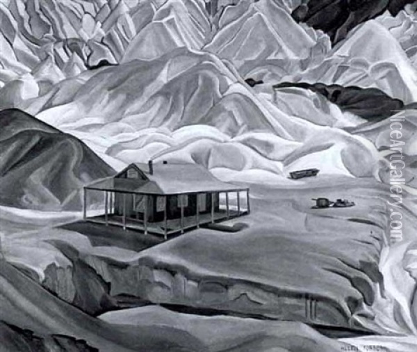 Mountains And Miners Shack Oil Painting - Helen Forbes