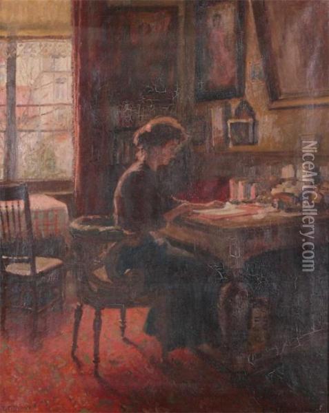 At The Office Oil Painting - Eugene Mahaux