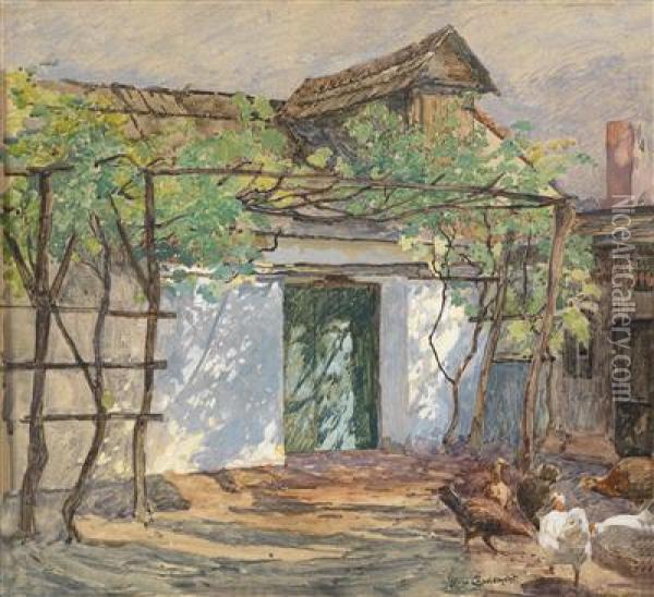 A Chicken Yard Oil Painting - Hugo Charlemont