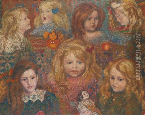 Les Petites Filles (recto/verso) Oil Painting - Georges Lemmen