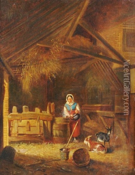 In The Barn Oil Painting - Jean Baptiste Van Eycken