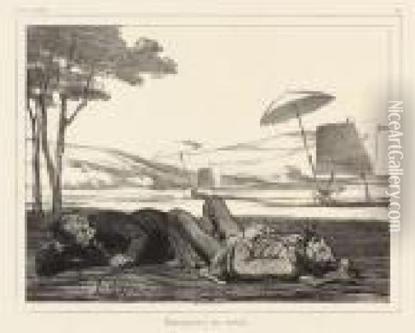 Paysagistes Au Travail Oil Painting - Honore Daumier
