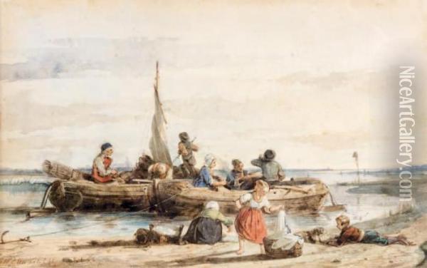 Groupe De Personnages En Barque Et Sur Les Bords Oil Painting - Herman Frederik Carel ten Kate