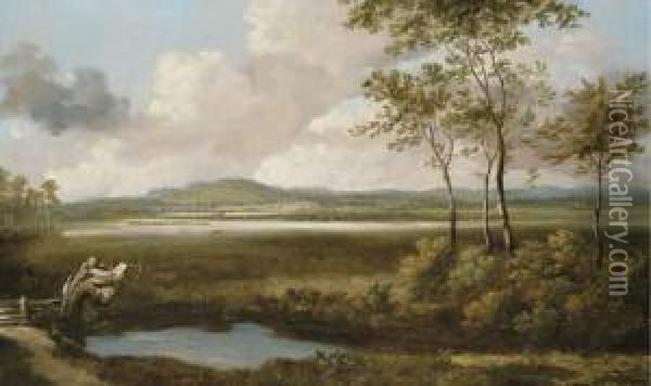 A View In The Thames Valley With A Figure By A Pond In The Foreground Oil Painting - Jan Siberechts