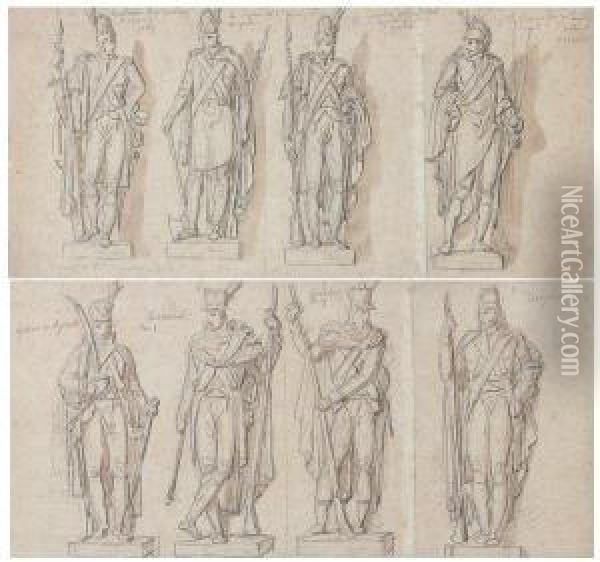 Deux Feuilles D'etudes Pour Les Statues De L'arc De Triomphe Oil Painting - Charles Meynier