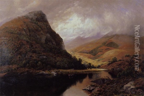 Mountainous Lake Landscape Oil Painting - John Richardson Glover
