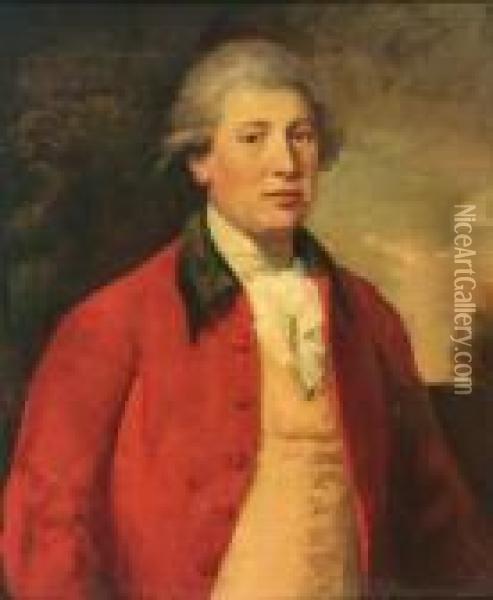 Portrait Of A Gentleman In A Red Coat Oil Painting - Sir William Beechey