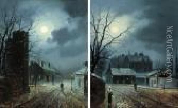Moonlit Street Scenes Oil Painting - Walter Meegan