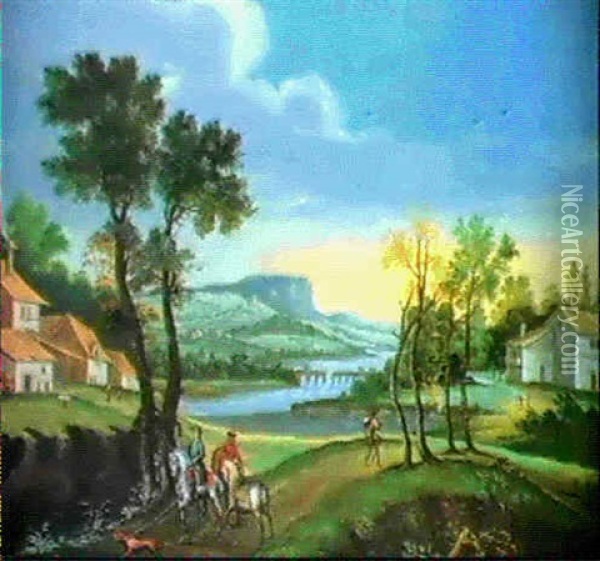 Flusslandschaft Mit Einer Brucke Und Reitern Oil Painting - Franz Edmund Weirotter
