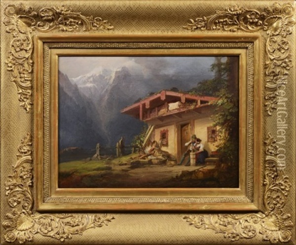 Alpen Landscape With A House Oil Painting - Josef Navratil