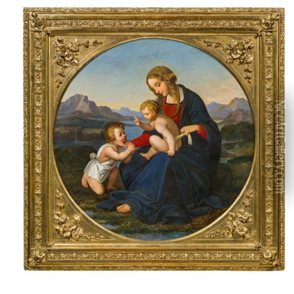 Madonna Im Grunen Mit Jesuskind Und Johannesknaben Oil Painting - Josef von Fuehrich