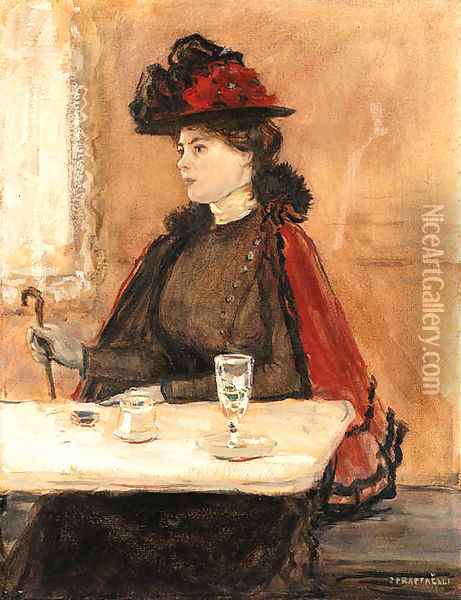 Jeune femme au cafe Oil Painting - Jean-Francois Raffaelli