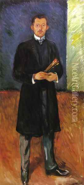 Self-Portrait with Brushes Oil Painting - Edvard Munch