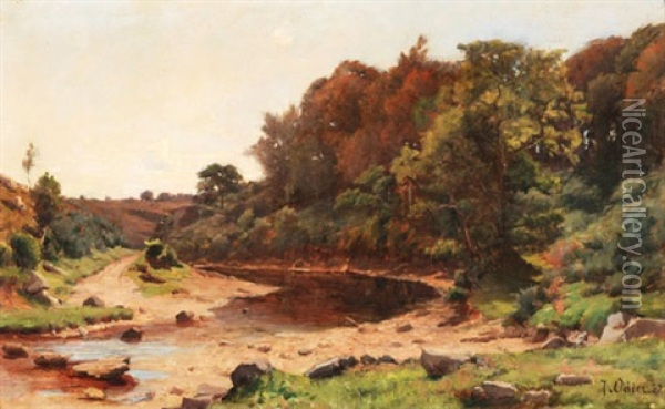 Baumbestandene Flusslandschaft Oil Painting - Jacques Odier