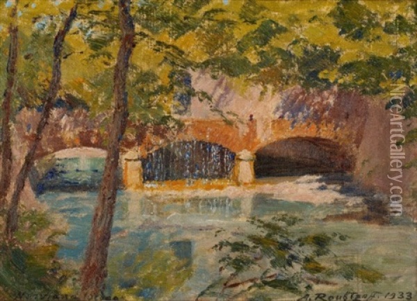 Pont Sur La Riviere, Nerviano Oil Painting - Alexandre Roubtzoff