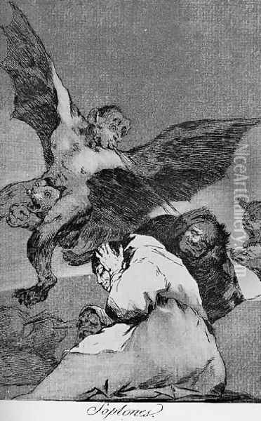 Caprichos Plate 48 Tale Bearers Blasts Of Wind Oil Painting - Francisco De Goya y Lucientes