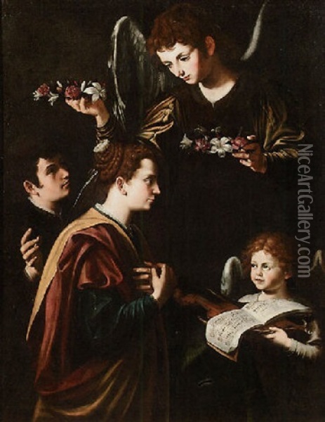 Incoronazione Dei Santi Cecilia E Valeriano Oil Painting - Tommaso Salini