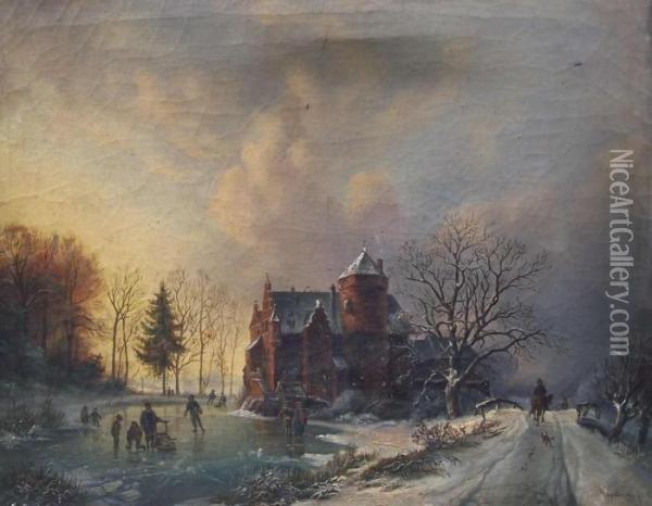 Das Ode Schlos (winterlandschaft) Oil Painting - Barend Cornelis Koekkoek
