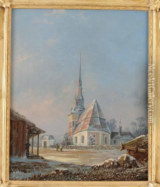 Mora Kyrka I Vinterskrud Oil Painting - Axel Wilhelm Nordgren