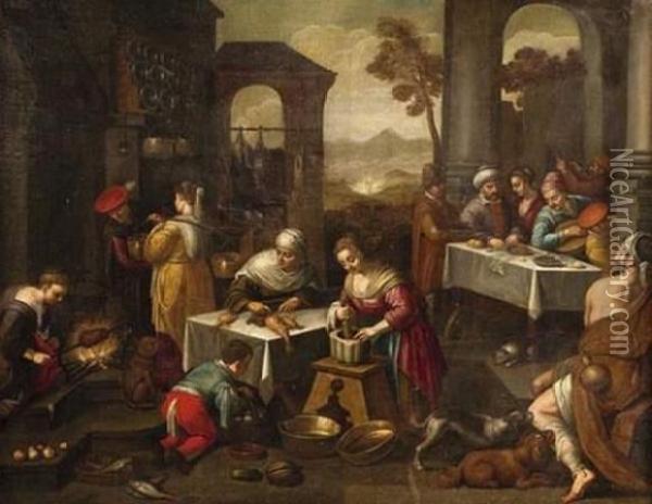 Le Repas Du Mauvais Riche Avec Lazare Oil Painting - Jacopo Bassano (Jacopo da Ponte)