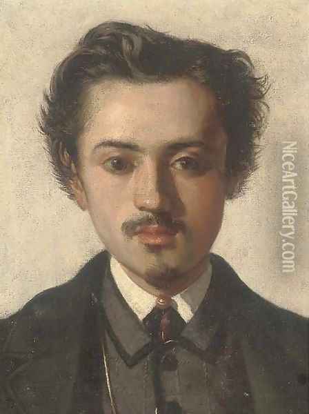 Portrait of Francesco Coppola Castaldo, bust-length, in a black coat and white collar Oil Painting - Alfonso Simonetti