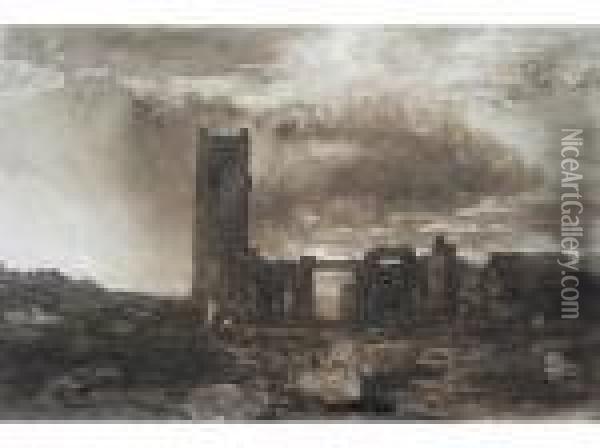 The Raven: Scene With A Ruined Tower Oil Painting - John Martin