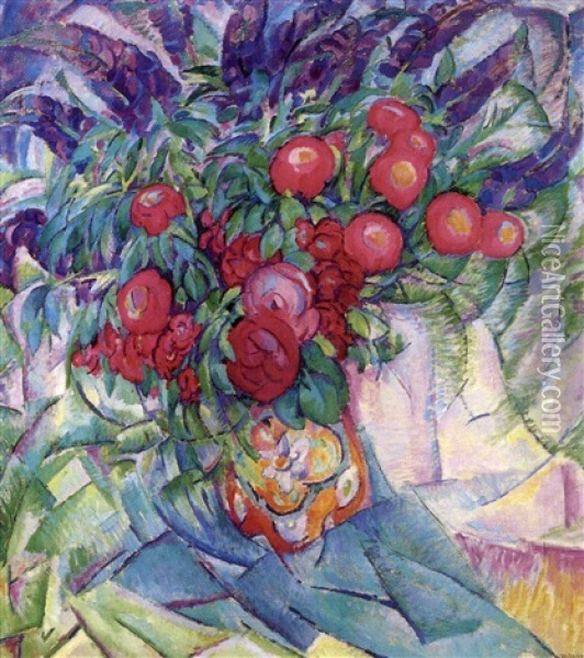 Still Life With Peonies, Anemones And Lupins Oil Painting - Leo Gestel