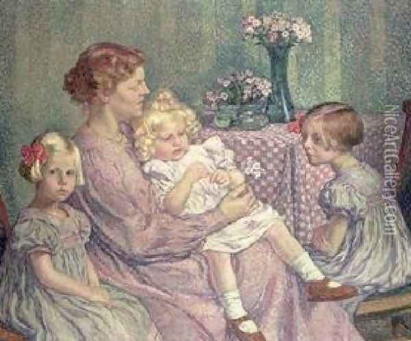 Madame Van De Velde And Her Children Oil Painting - Theo van Rysselberghe