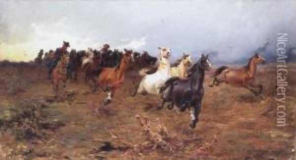 Galloping Horses Oil Painting - Laszlo Pataky Von Sospatak
