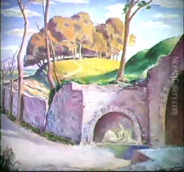 Italienskt Landskap Oil Painting - Georg Pauli